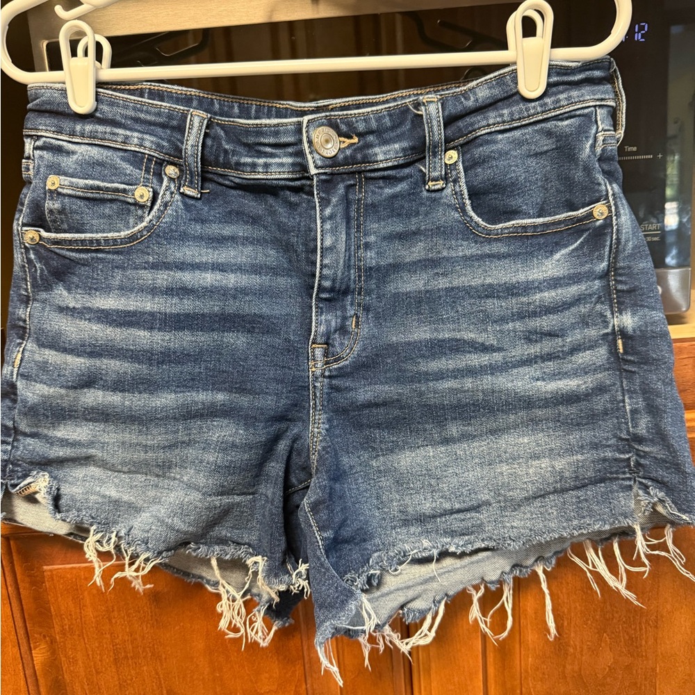 American Eagle Outfitters Blue Frayed Jean Shorts